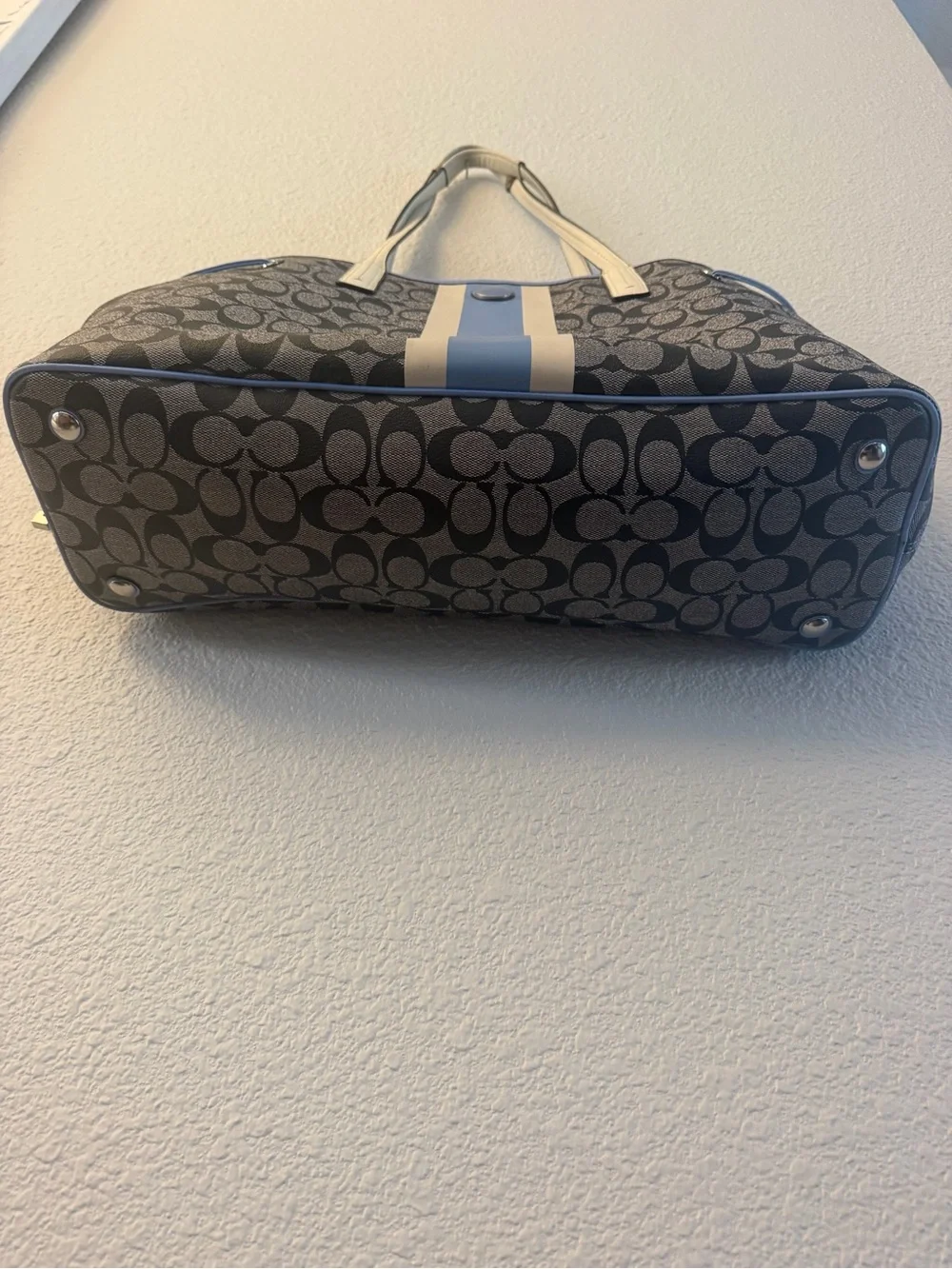 COACH F23049 Signature Stripe PVC Large Carryall Tote Bag